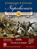 Game box for 'Commands & Colors: Napoleonics' Spanish expansion featuring soldiers and battle scene.