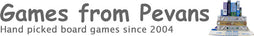 Logo with text 'Games from Pevans' and a stack of board games.