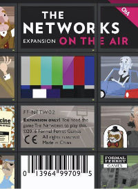 On the Air expansion pack for 'The Networks' game by Formal Ferret Games, featuring illustrations of a TV screen and people.